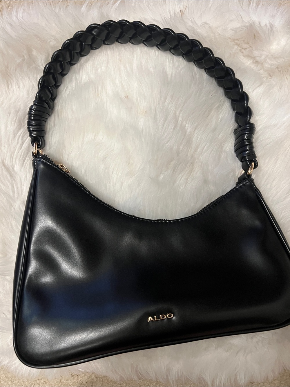 Aldo Black Braided-Handle Hobo Shoulder Bag